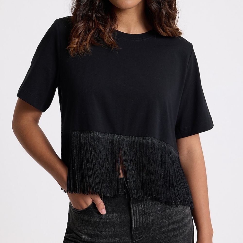 Express Black Fringe Cropped Tee